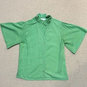 Edge Green Ruffle Neck Blouse